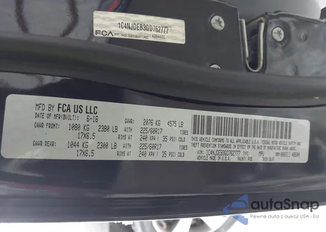 2016 Jeep Compass High Altitude Edition z USA, uszkodzony, nr VIN 1C4NJDEB3GD762777